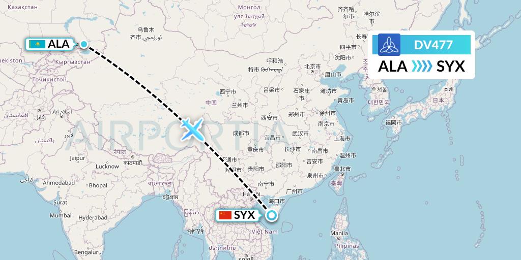 DV477 SCAT Flight Map: Almaty to Sanya