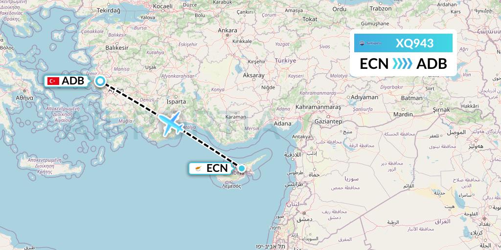XQ943 SunExpress Flight Map: Tymvou to Izmir