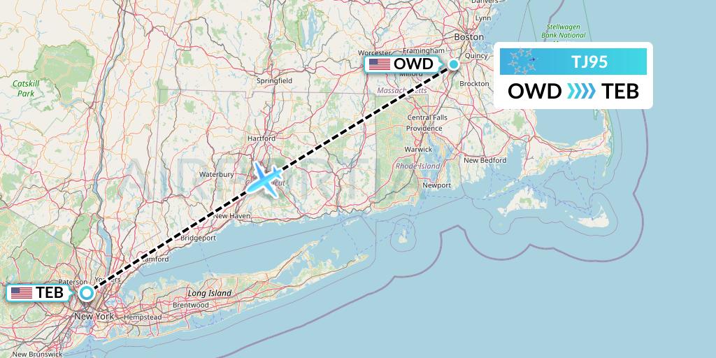 TJ95 Tradewind Aviation Flight Map: Norwood to Teterboro