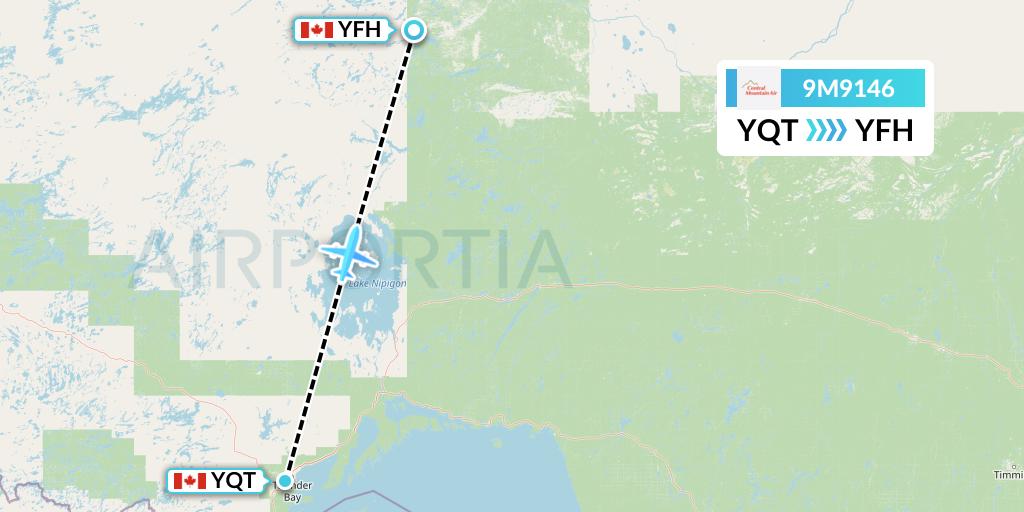 9M9146 Central Mountain Air Flight Map: Thunder Bay to Fort Hope