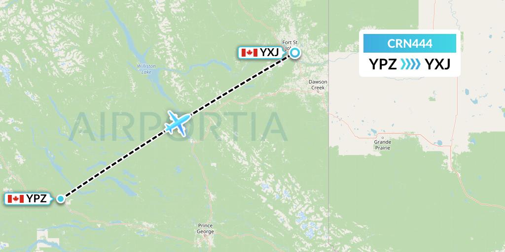 CRN444 Aerocaribbean Flight Map: Burns Lake to Fort St. John