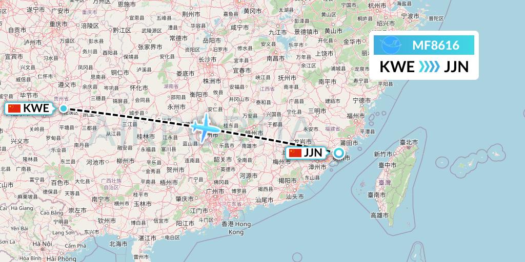 MF8616 Xiamen Airlines Flight Map: Guiyang to Jinjiang