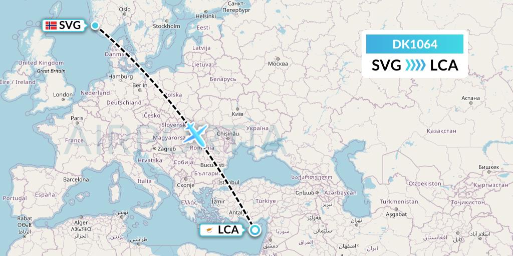 DK1064 Thomas Cook Airlines Scandinavia Flight Map: Stavanger to Larnaca
