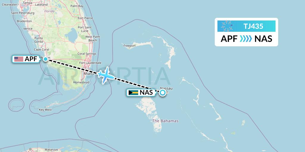 TJ435 Tradewind Aviation Flight Map: Naples to Nassau