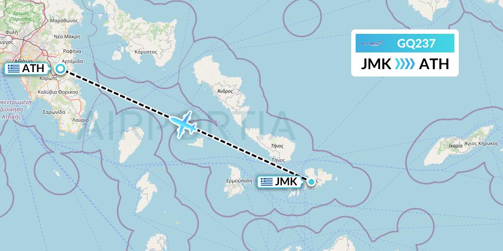 GQ237 Sky Express (Greece) Flight Map: Mykonos to Athens