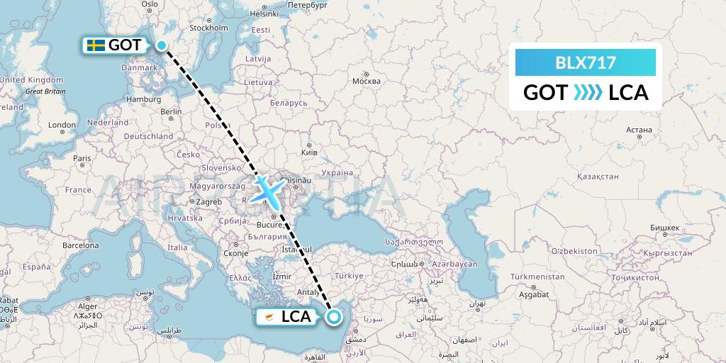 BLX717 TUI fly Nordics Flight Map: Gothenburg to Larnaca
