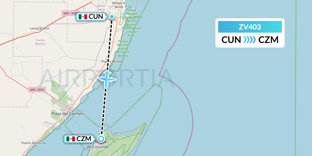 ZV403 Aerus Flight Map: Cancun to Cozumel