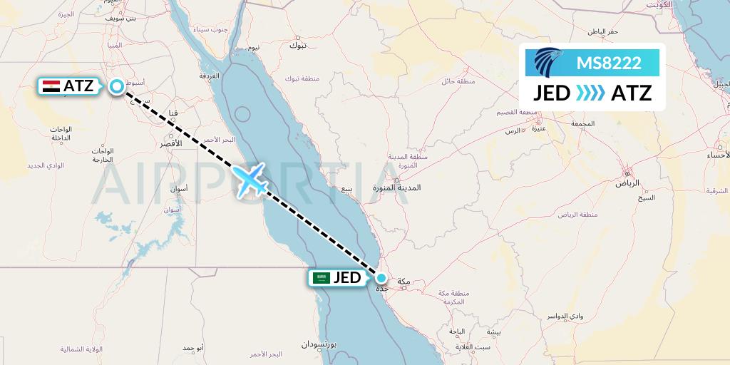 MS8222 EgyptAir Flight Map: Jeddah to Assiut