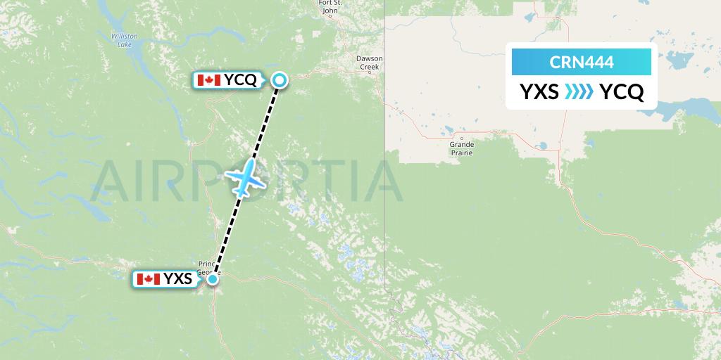 CRN444 Aerocaribbean Flight Map: Prince George to Chetwynd