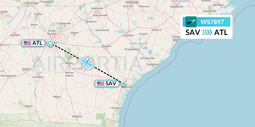 WS7897 WestJet Flight Map: Savannah to Atlanta