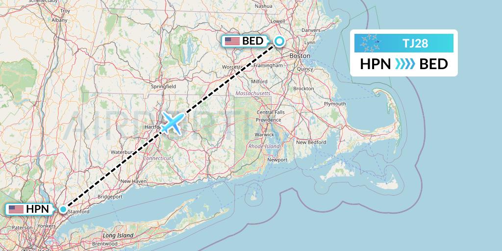 TJ28 Tradewind Aviation Flight Map: White Plains to Bedford