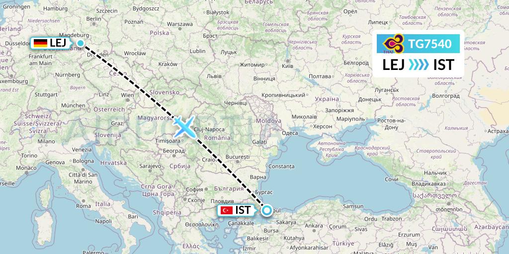 TG7540 Thai Airways Flight Map: Leipzig to Istanbul