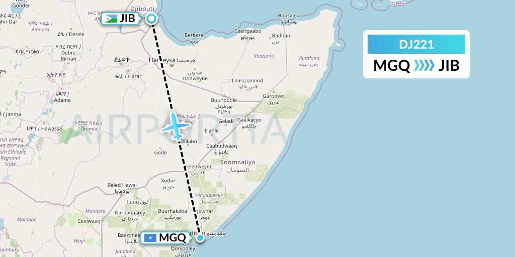 DJ221 Air Djibouti Flight Map: Mogadishu to Djibouti
