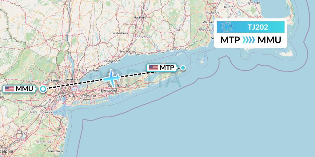 TJ202 Tradewind Aviation Flight Map: Montauk to Morristown