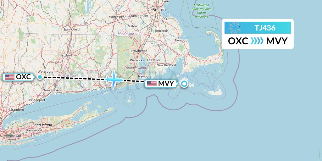 TJ436 Tradewind Aviation Flight Map: Oxford to Martha's Vineyard