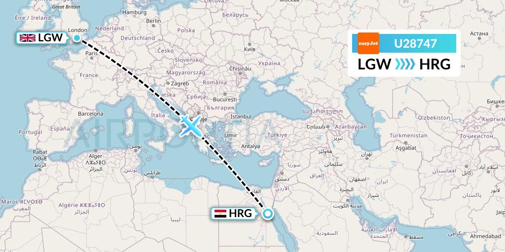 U28747 EasyJet Flight Map: London to Hurghada