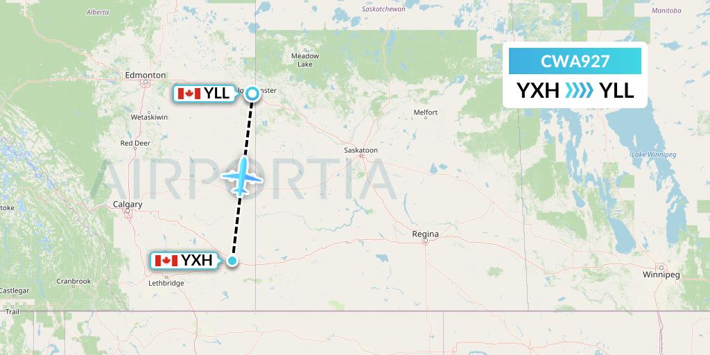 CWA927 Can West Corporate Air Charters Ltd. Flight Map: Medicine Hat to Lloydminster