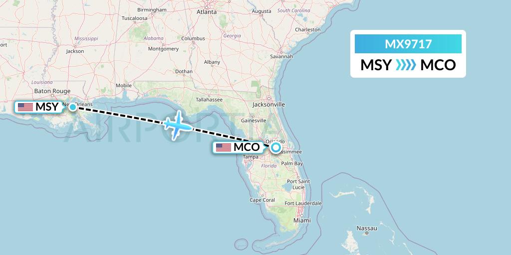 MX9717 Breeze Airways Flight Map: New Orleans to Orlando