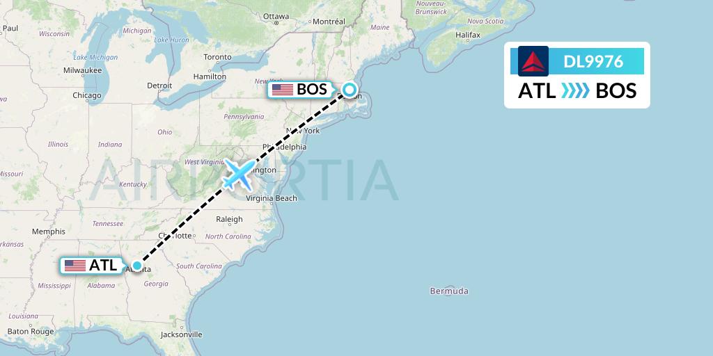 DL9976 Delta Air Lines Flight Map: Atlanta to Boston