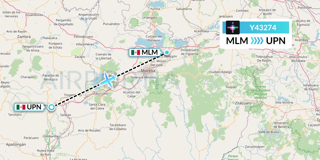 Y43274 Volaris Flight Map: Morelia to Uruapan