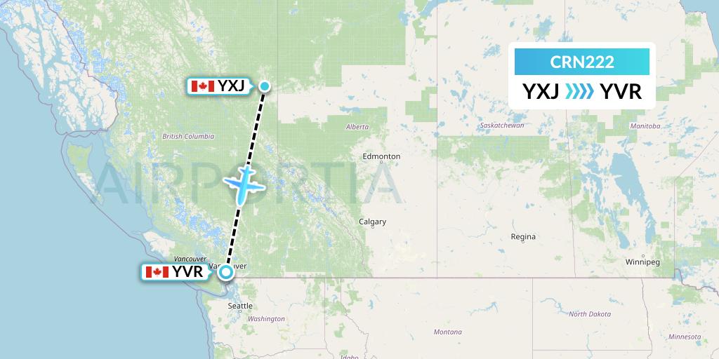 CRN222 Aerocaribbean Flight Map: Fort St. John to Vancouver