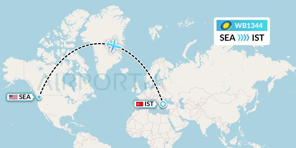 WB1344 RwandAir Flight Map: Seattle to Istanbul