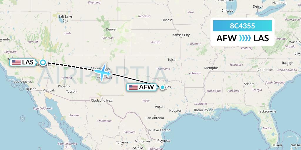 8C4355 Air Transport International Flight Map: Fort Worth to Las Vegas