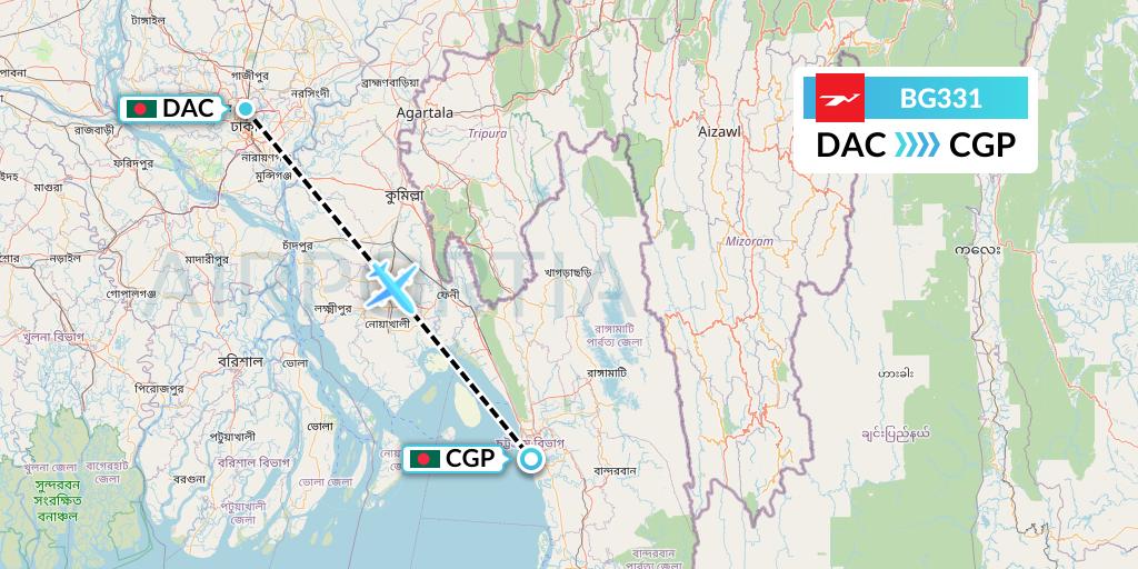 BG331 Biman Bangladesh Airlines Flight Map: Dhaka to Chittagong