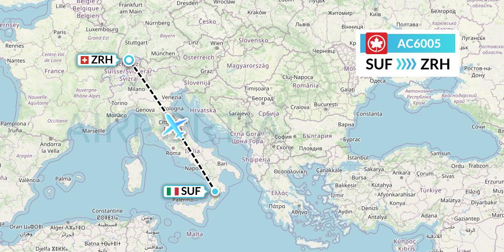 AC6005 Air Canada Flight Map: Lamezia Terme to Zurich