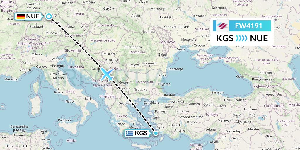 EW4191 Eurowings Flight Map: Kos to Nurnberg