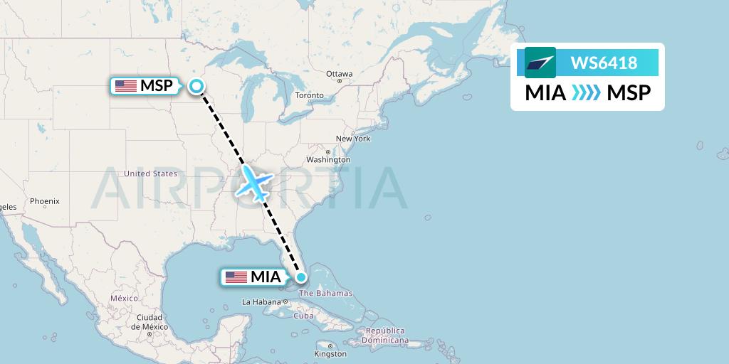 WS6418 Flight Status WestJet Miami to Minneapolis (WJA6418)