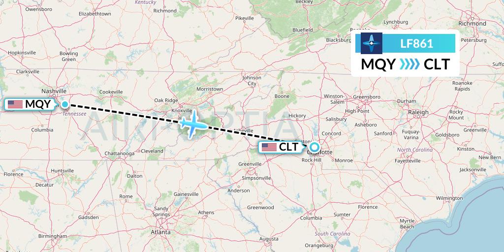 LF861 Corporate Flight Management Flight Map: Smyrna to Charlotte