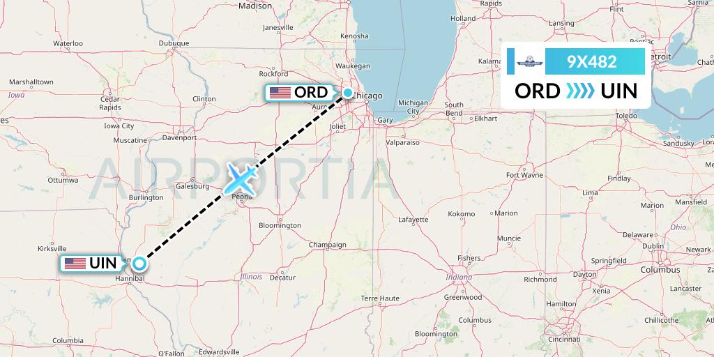 9X482 Southern Airways Express Flight Map: Chicago to Quincy
