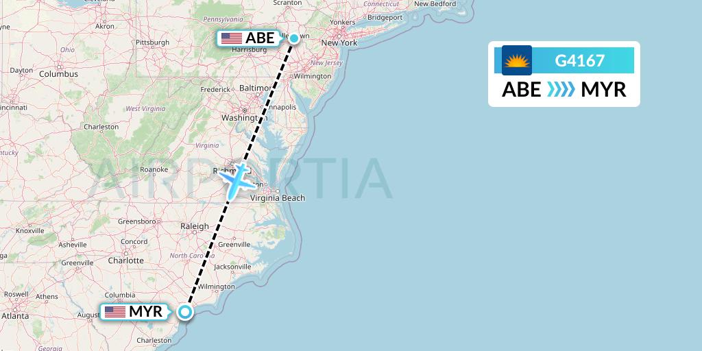 G4167 Allegiant Air Flight Map: Allentown to Myrtle Beach