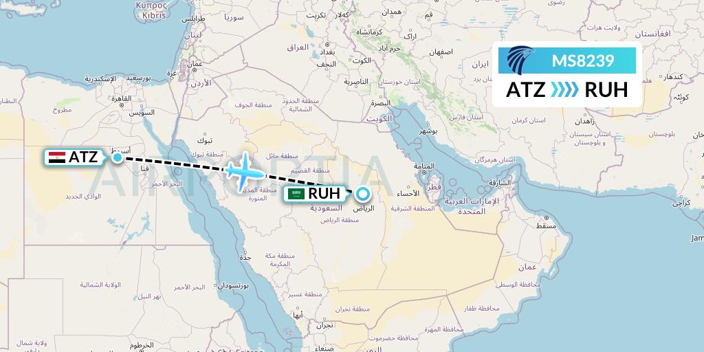 MS8239 EgyptAir Flight Map: Assiut to Riyadh