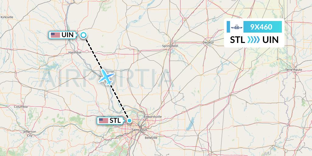 9X460 Southern Airways Express Flight Map: St. Louis to Quincy