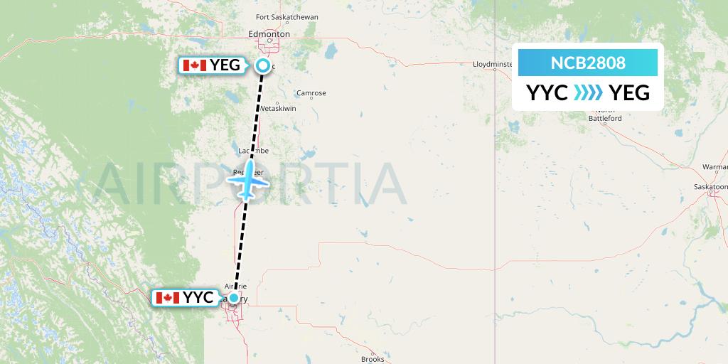 NCB2808 North Caribou Flying Service Flight Map: Calgary to Edmonton
