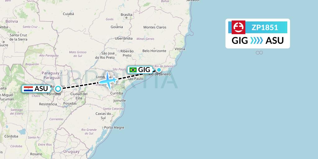 ZP1851 Paranair Flight Map: Rio de Janeiro to Asuncion