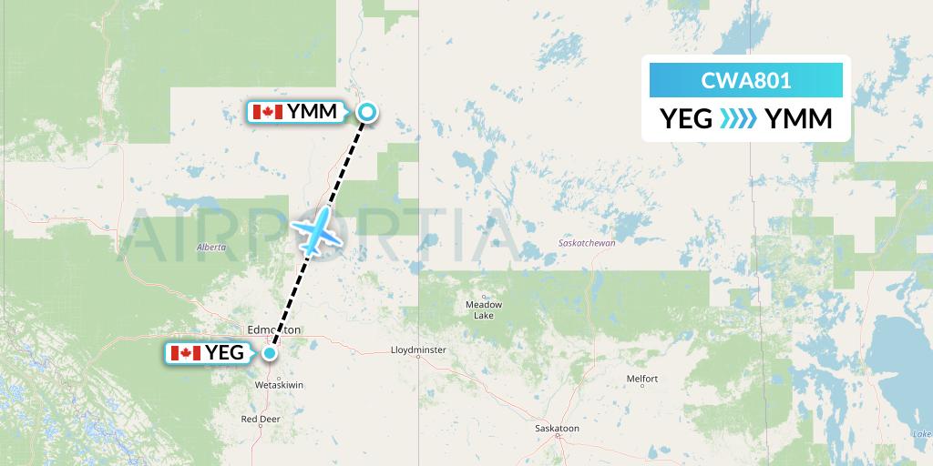 CWA801 Can West Corporate Air Charters Ltd. Flight Map: Edmonton to Fort McMurray