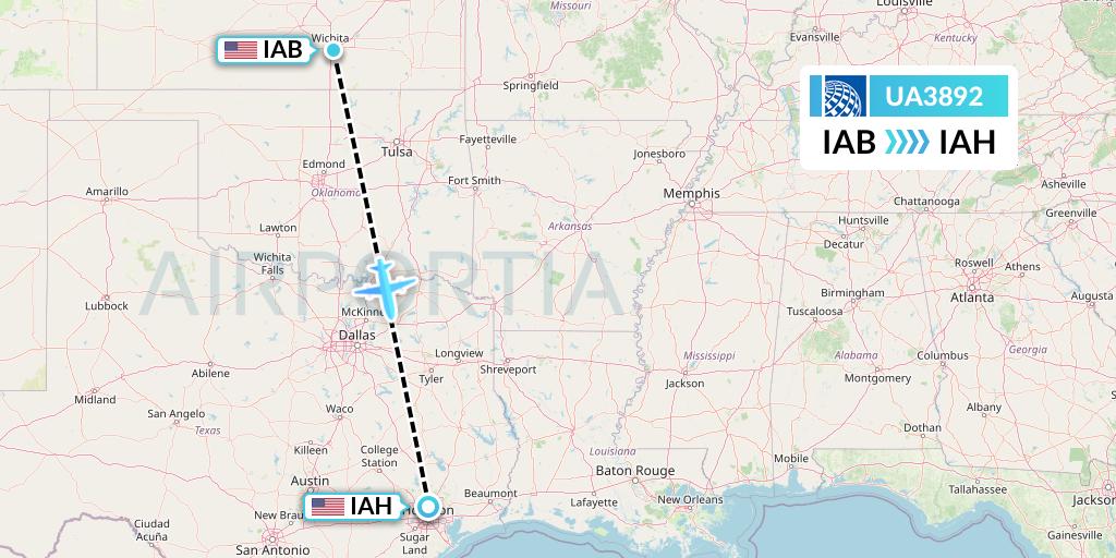UA3892 United Airlines Flight Map: Wichita to Houston