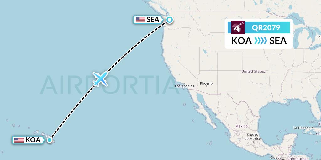 QR2079 Qatar Airways Flight Map: Kailua-Kona to Seattle