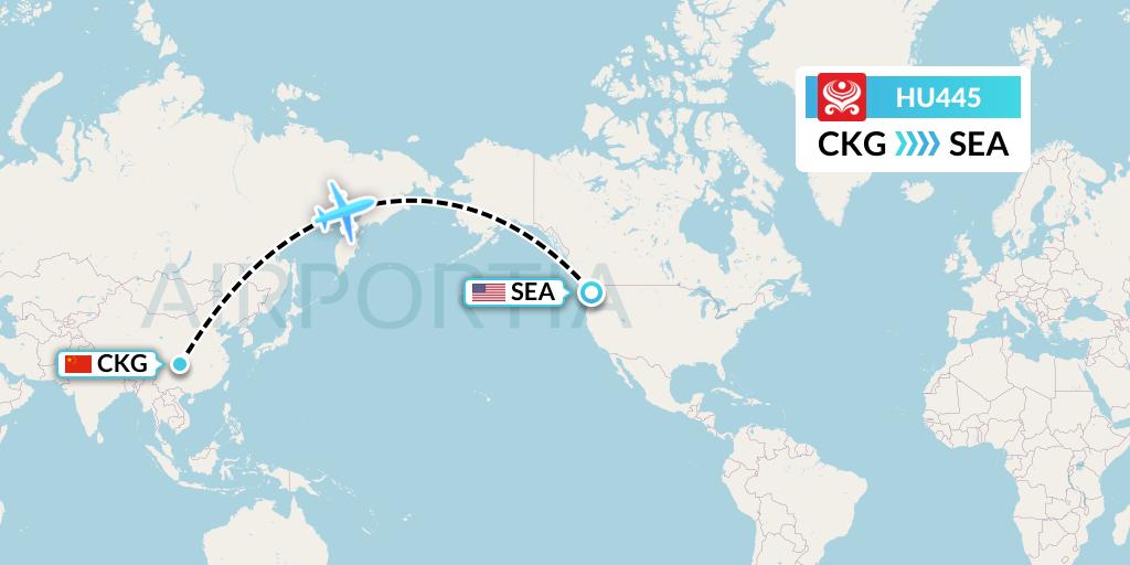 HU445 Hainan Airlines Flight Map: Chongqing to Seattle