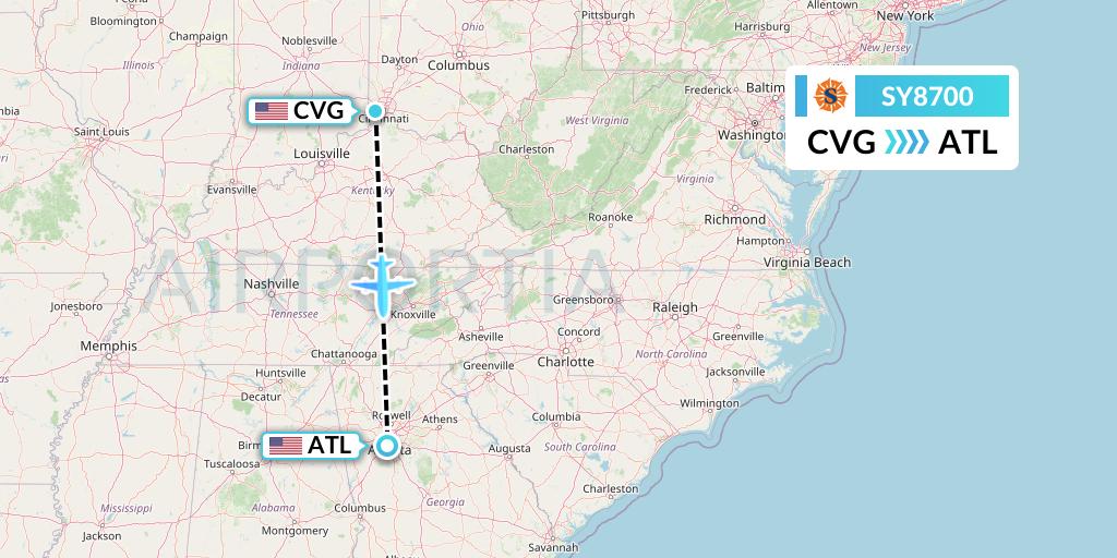 SY8700 Sun Country Airlines Flight Map: Cincinnati to Atlanta