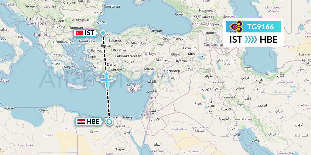 TG9166 Thai Airways Flight Map: Istanbul to Alexandria
