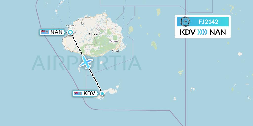 FJ2142 Fiji Airways Flight Map: Kandavu to Nadi