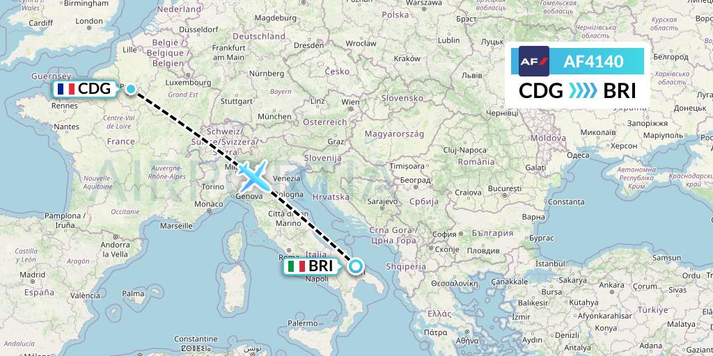 AF4140 Air France Flight Map: Paris to Bari