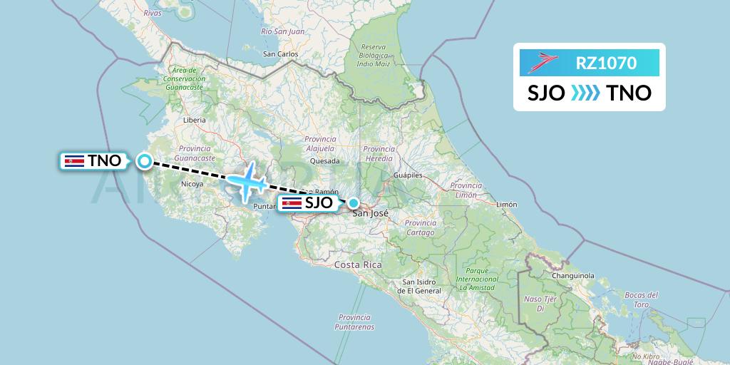 RZ1070 Sansa Airlines Flight Map: San Jose to Santa Cruz