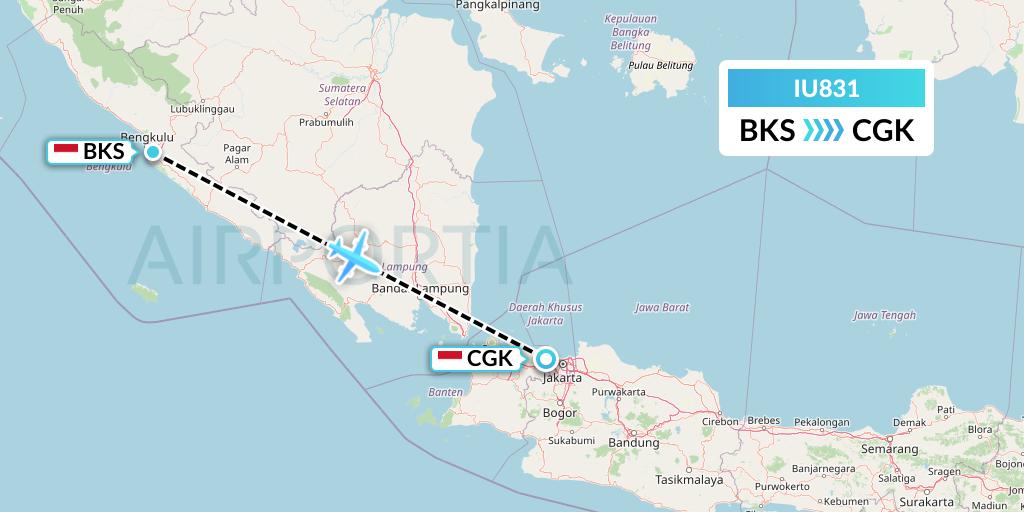 IU831 Pt. Super Air Jet Flight Map: Bengkulu to Jakarta