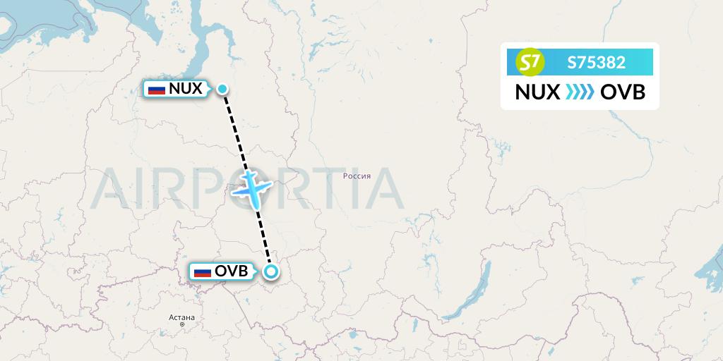 S75382 S7 Airlines Flight Map: Novy Urengoy to Novosibirsk