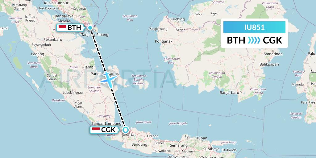 IU851 Pt. Super Air Jet Flight Map: Batam to Jakarta